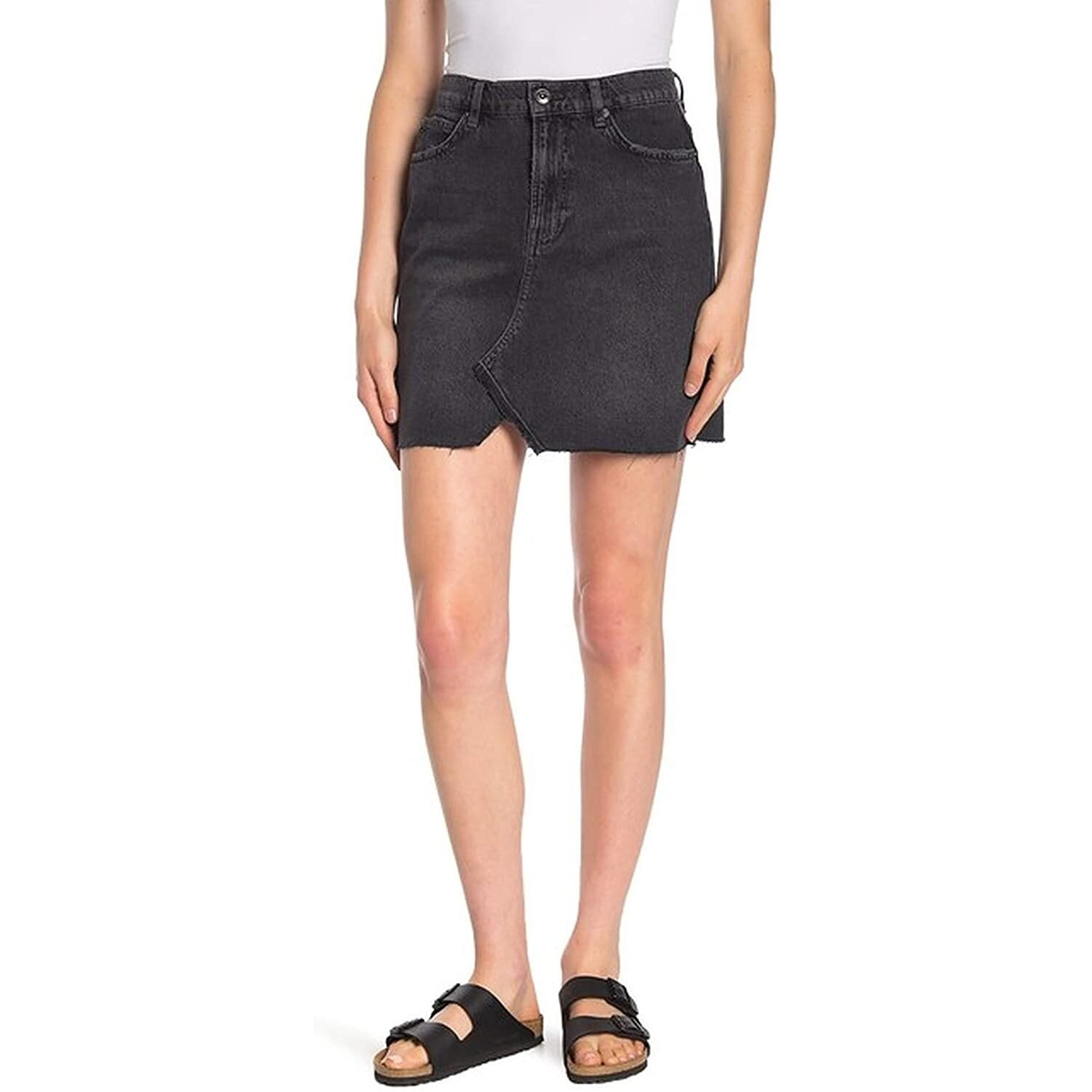 Free People Hallie Denim Miniskirt Black 27 Wash Raw Hem Nwt $68